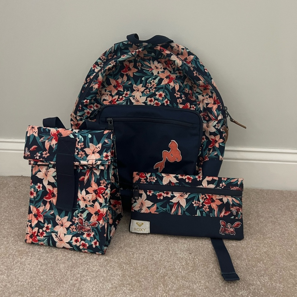 Roxy girls little mermaid backpack, lunchbox and pencil case